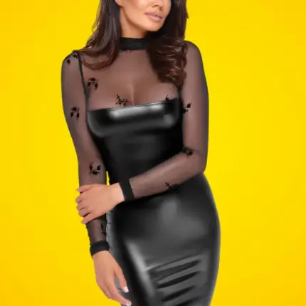 Noir Handmade - áttetsző felsős fényes ruha (fekete)