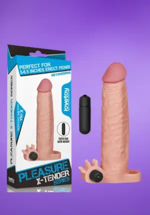 Lovetoy Pleasure X-Tender - vízálló, élethű, vibrációs, hosszabbító péniszköpeny - 19 cm (testszínű)