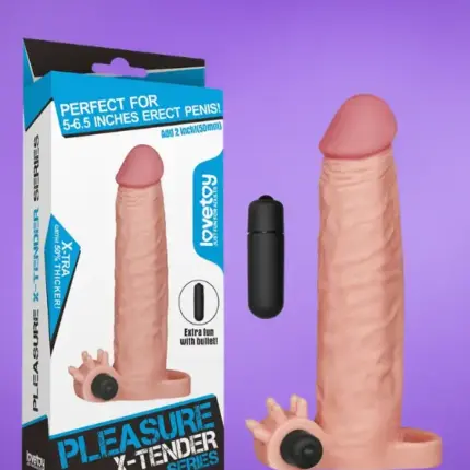 Lovetoy Pleasure X-Tender - vízálló, élethű, vibrációs, hosszabbító péniszköpeny - 19 cm (testszínű)