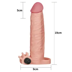 Lovetoy Pleasure X-Tender - vízálló, élethű, vibrációs, hosszabbító péniszköpeny - 19 cm (testszínű) - Image 4