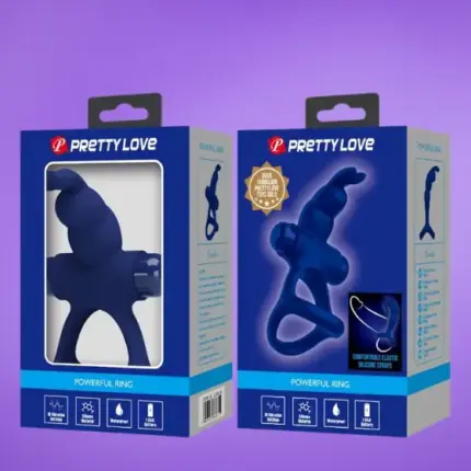 Pretty Love Luchito - Nyuszis, rezgős dupla péniszgyűrű (kék)