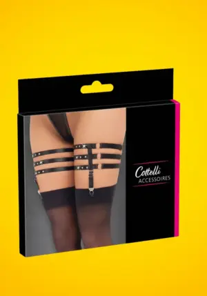 Cottelli - Bőr hatású harisnyakötő combszíj (fekete)