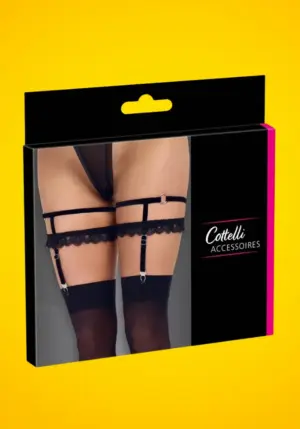 Cottelli - Díszes harisnyakötő combszíj (fekete) L/XL