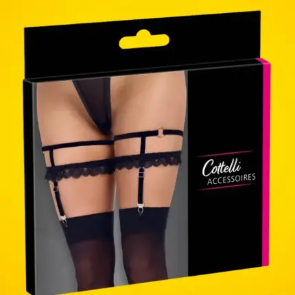 Cottelli - Díszes harisnyakötő combszíj (fekete) L/XL