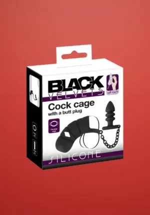 Black Velvet - szilikon péniszketrec anál pluggal (fekete)