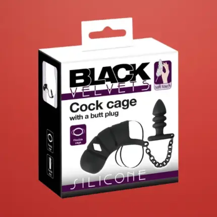 Black Velvet - szilikon péniszketrec anál pluggal (fekete)