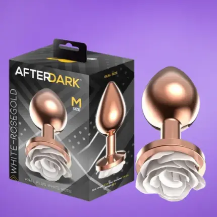 Afterdark - Rosegold análdugó fehér rózsával M