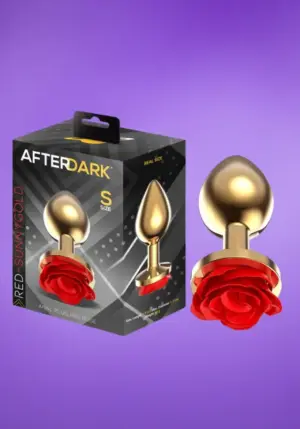 Afterdark - Arany színű análdugó vörös rózsával S