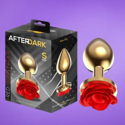 Afterdark - Arany színű análdugó vörös rózsával S