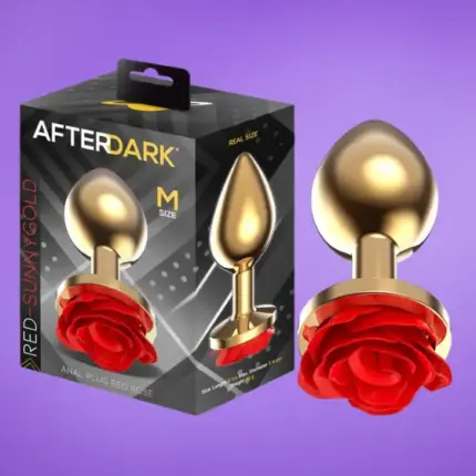 Afterdark - Arany színű análdugó vörös rózsával M