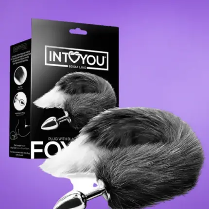 Intoyou - Metál análdugó rókafarokkal (fehér-fekete)