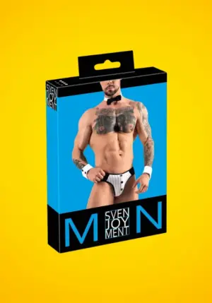 Svenjoyment - férfi pincér tanga jelmez szett (fekete-fehér) XL