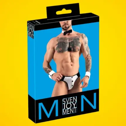 Svenjoyment - férfi pincér tanga jelmez szett (fekete-fehér) XL