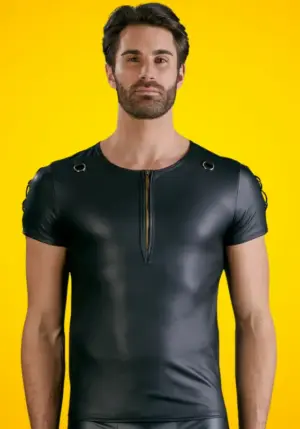 NEK - Matt hatású, rövid ujjú férfi felső (fekete) XL