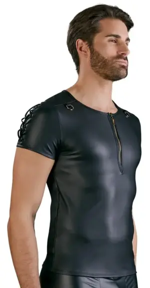 NEK - Matt hatású, rövid ujjú férfi felső (fekete) XL - Image 2