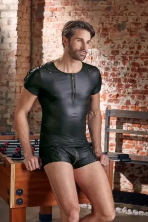 NEK - Matt hatású, rövid ujjú férfi felső (fekete) XL - Image 4