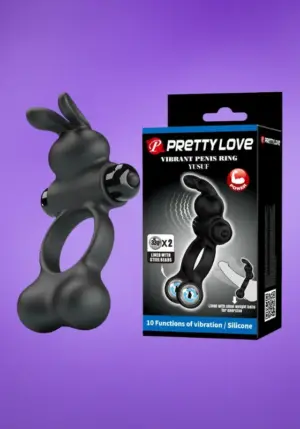 Pretty Love Yusuf - Vibrációs péniszgyűrű golyókkal (fekete)