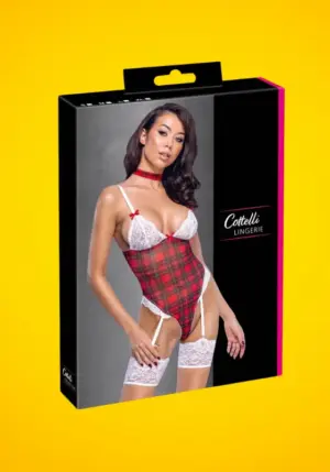 Cottelli - kockás body szett (piros) S