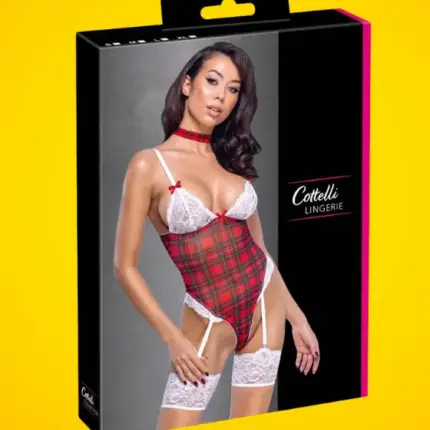 Cottelli - kockás body szett (piros) S