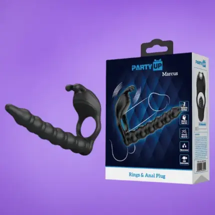 Party Up Marcus - Vibrációs péniszgyűrű análdildóval (fekete)