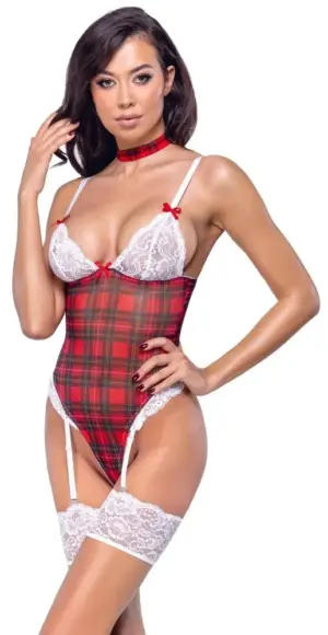 Cottelli - kockás body szett (piros) S - Image 3