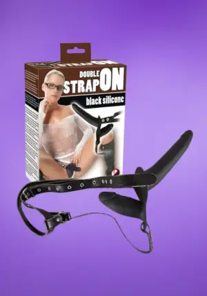 You2Toys - Felcsatolható, szilikon dildó-duó (fekete)