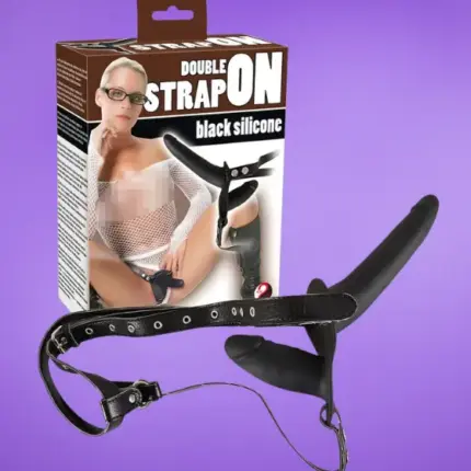 You2Toys - Felcsatolható, szilikon dildó-duó (fekete)