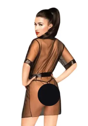 Penthouse Midnight Mirage - Szaténos, áttetsző köntös tangával (fekete) XL - Image 2